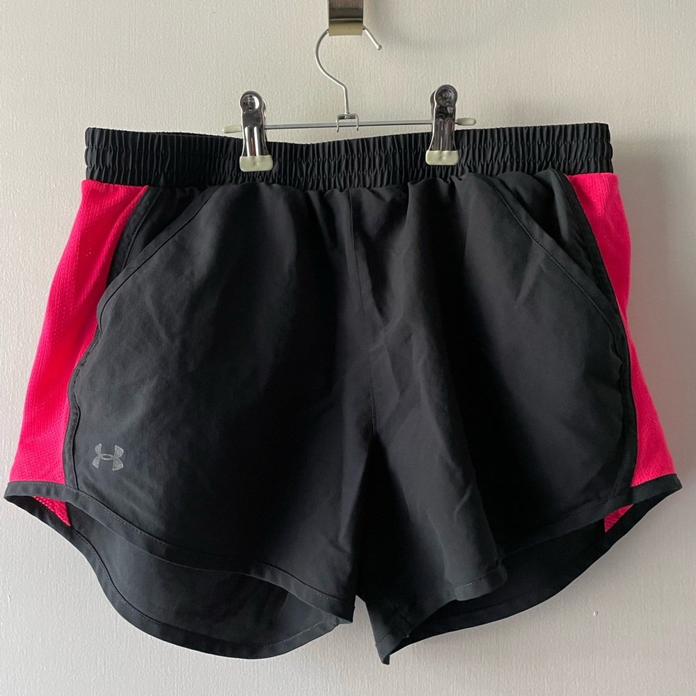 Under Armour Black and Pink Athletic Shorts Moisture-Wicking Design
